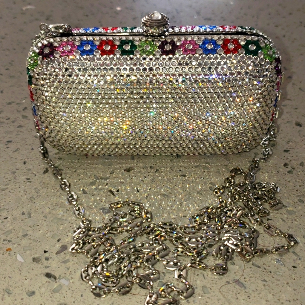 VINTAGE AUSTRIAN CRYSTAL FLORAL CROSSBODY BAG